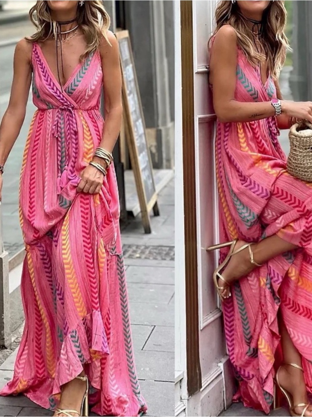 Boutique pink Aztec Maxi Dress size Med like new